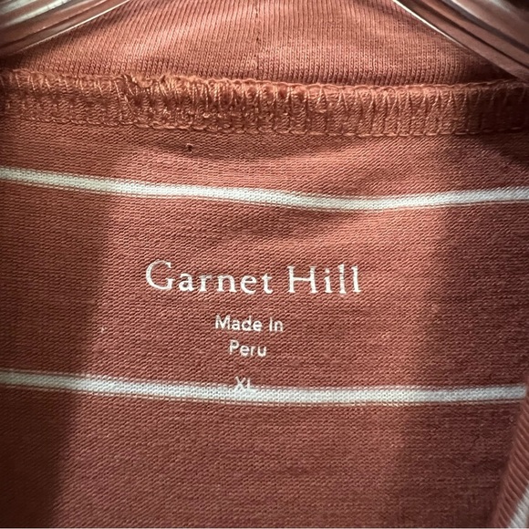 Garnet Hill XL Salmon White Stripe Long Sleeve Mock Neck Pima Cotton Shirt Y1 - Picture 3 of 4